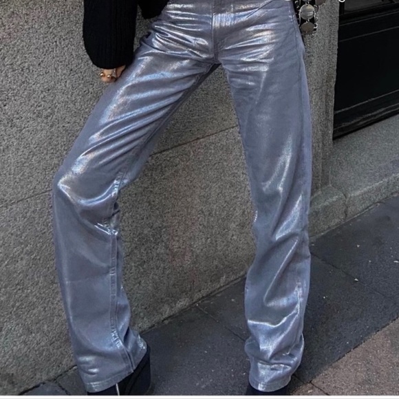 ZARA TRF STRAIGHT WAXED JEANS - Picture 8 of 8